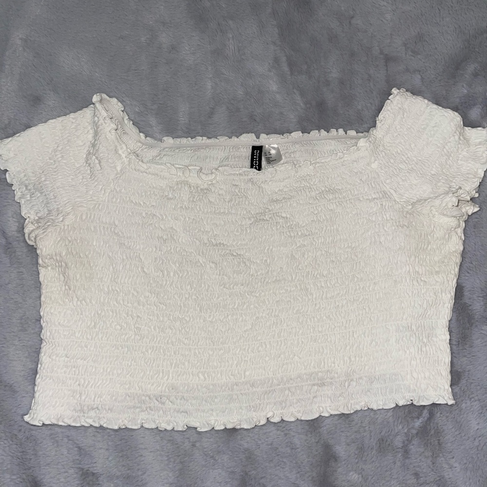 Divided White Textured Top Super Stretchy Size Extra Large